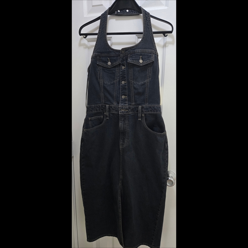 Universal Thread Black Halter Denim Pencil Dress Women's Size 8 NWT